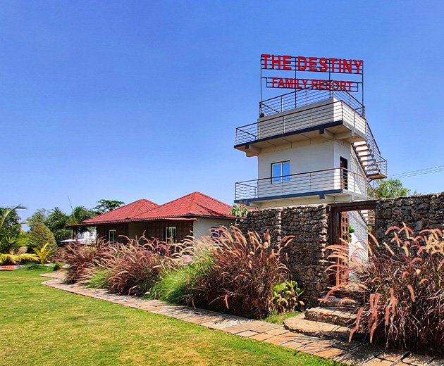 The Destiny Resort exterior, showcasing luxury accommodations surrounded by natural beauty in Sasan Gir